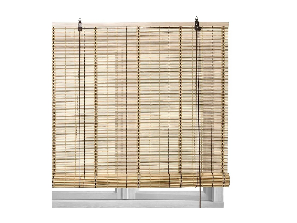 Store enrouleur retrousser en bambou coloris beige, store à rouleau aveugle, rideau occultant - Longueur 180 x Profondeur 90 x Hauteur 2.5 cm