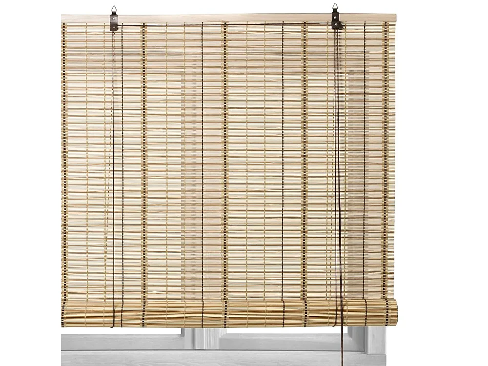 Store enrouleur retrousser en bambou coloris beige, store à rouleau aveugle, rideau occultant - Longueur 180 x Profondeur 90 x Hauteur 2.5 cm