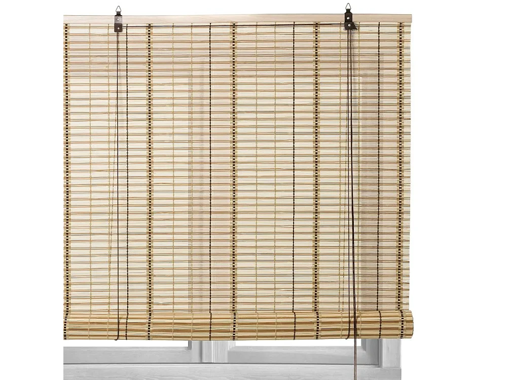 Store enrouleur retrousser en bambou coloris beige, store à rouleau aveugle, rideau occultant - Longueur 180 x Profondeur 90 x Hauteur 2.5 cm