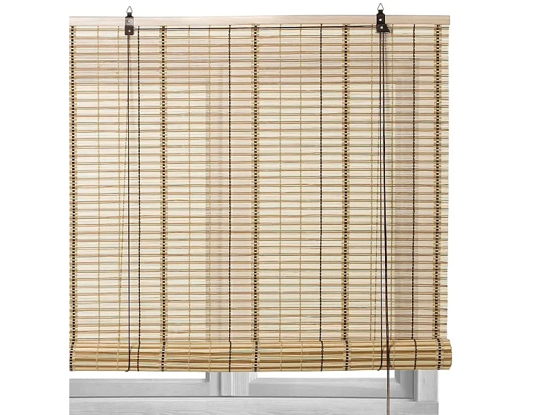 Store enrouleur retrousser en bambou coloris beige, store à rouleau aveugle, rideau occultant - Longueur 180 x Profondeur 90 x Hauteur 2.5 cm
