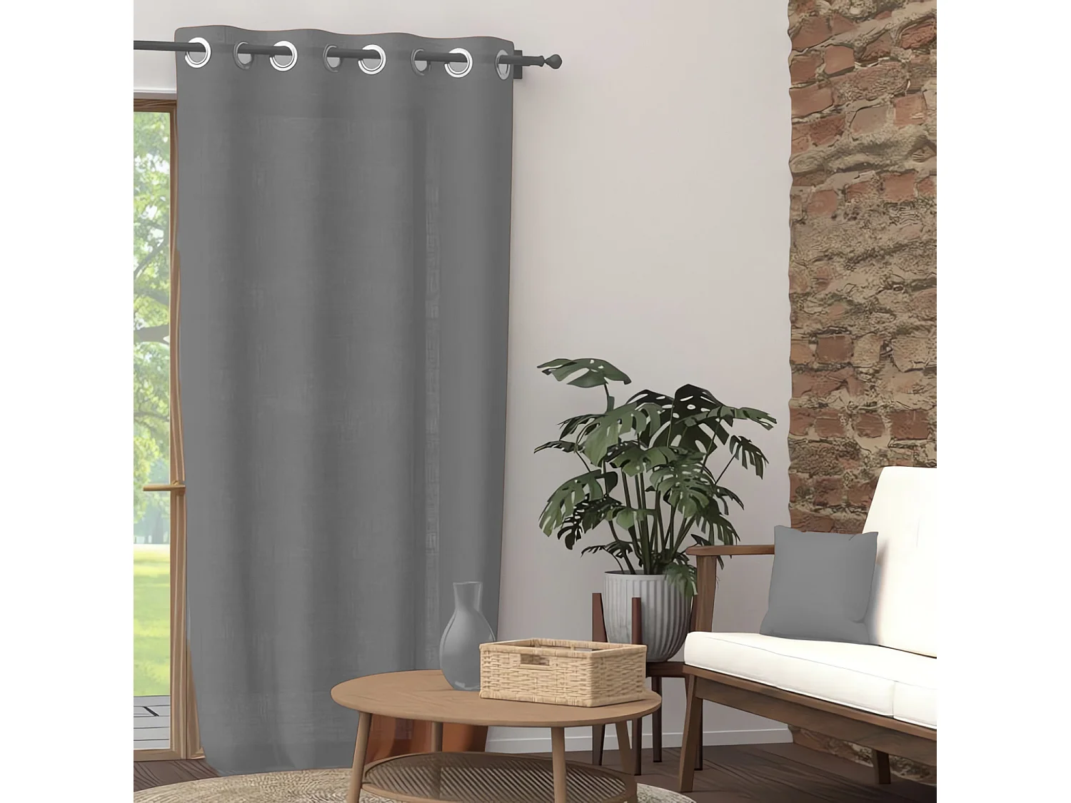 Cortina con ojales de puro algodón 135x300 cm PANAMA gris, por Soleil d'Ocre