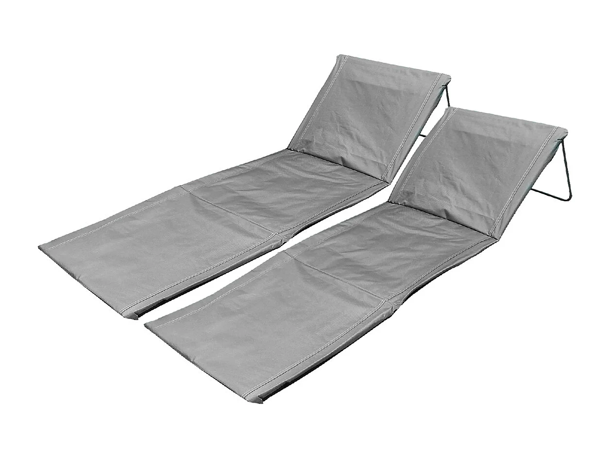 Lot de 2 matelas de plage pliant, cale dos d'extérieur , tapis de plage coloris gris - Longueur 170 x Profondeur 54 x Hauteur 35 cm