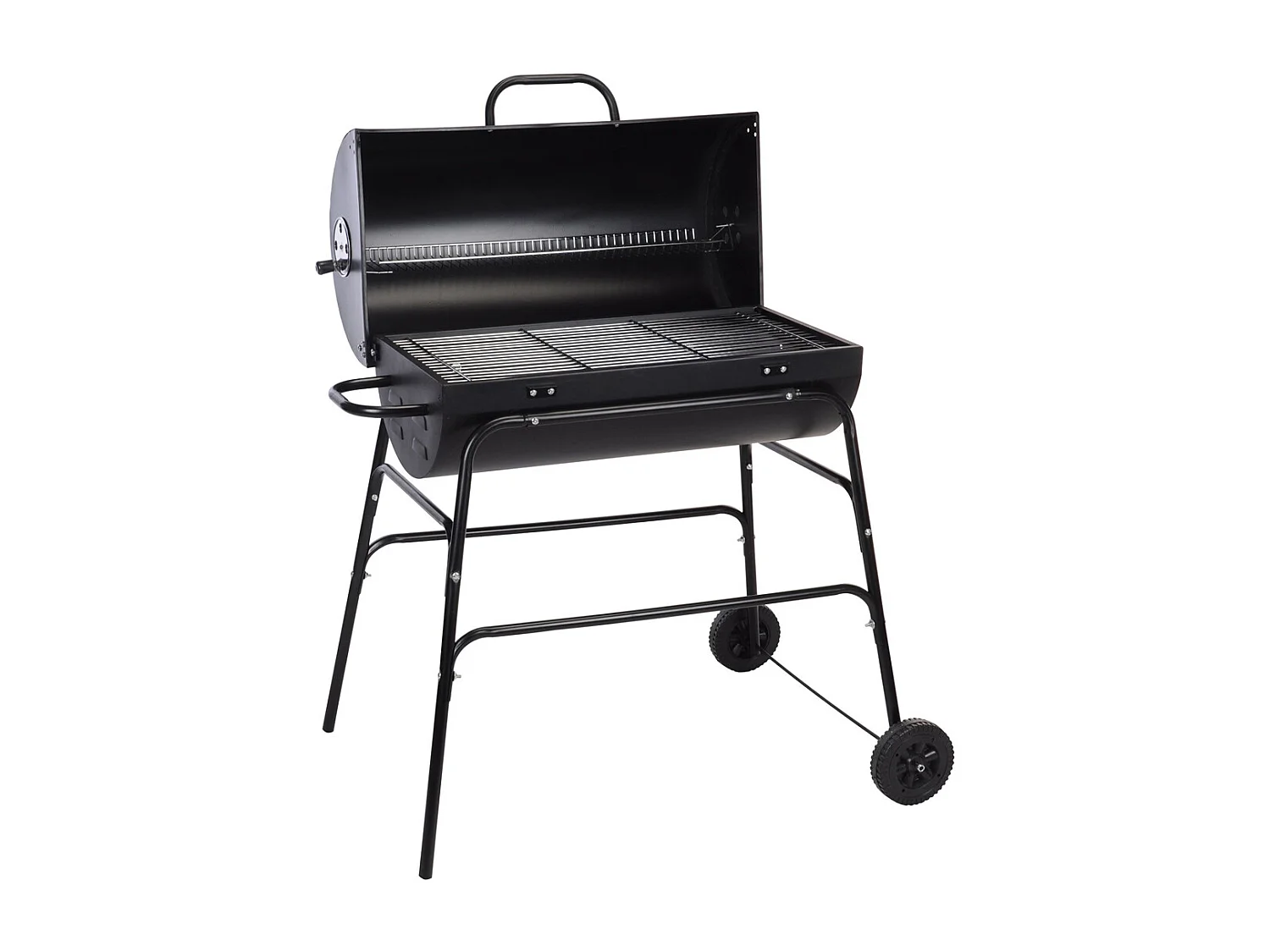 Barbecue de jardin au charbon de bois sur roulettes avec couvercle et grille en acier - Longueur 100 x Profondeur 68 x Hauteur 97 cm