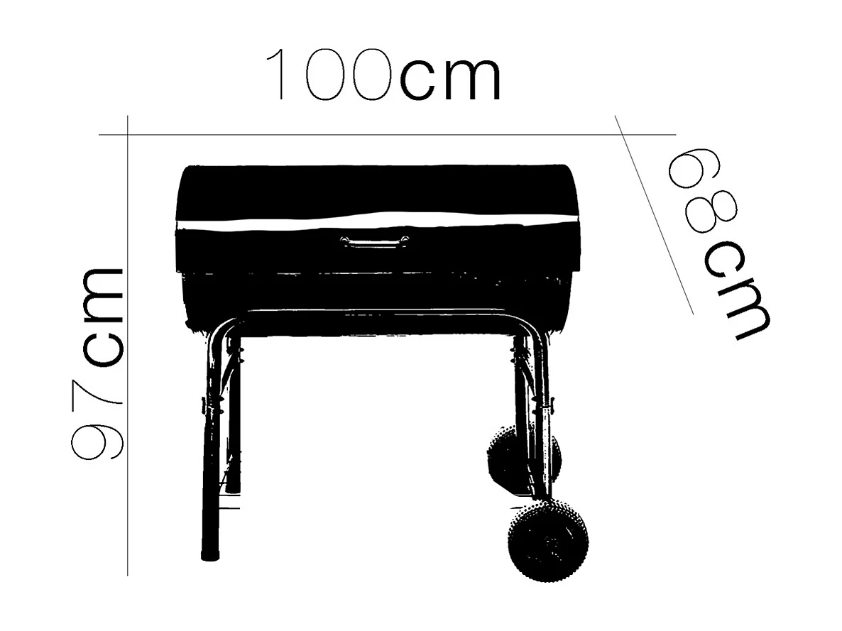 Barbecue de jardin au charbon de bois sur roulettes avec couvercle et grille en acier - Longueur 100 x Profondeur 68 x Hauteur 97 cm