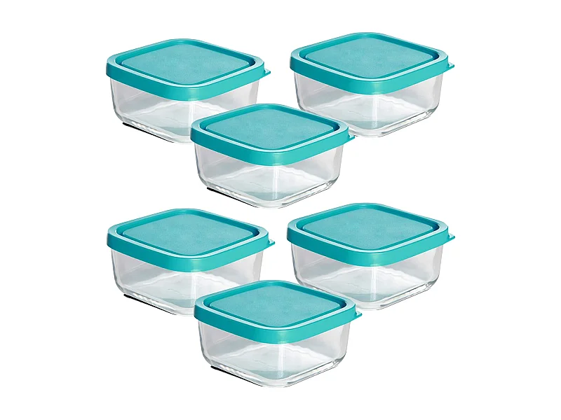 Lot de 12 boîte de conservation carré avec couvercle hermétique, frigoverre en verre - Longueur 15 x Profondeur 15 x Hauteur 6.4 cm