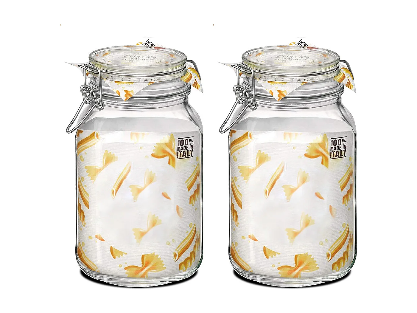Lot de 2 bocaux hermétiques à bouchon mécanique, bocal pot de conservation, jarre en verre, capacité 2 L - Diamètre 12.5 x Hauteur 21.6 cm