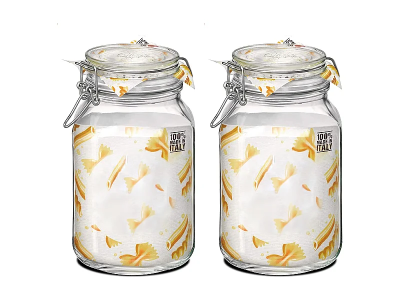 Lot de 2 bocaux hermétiques à bouchon mécanique, bocal pot de conservation, jarre en verre, capacité 2 L - Diamètre 12.5 x Hauteur 21.6 cm