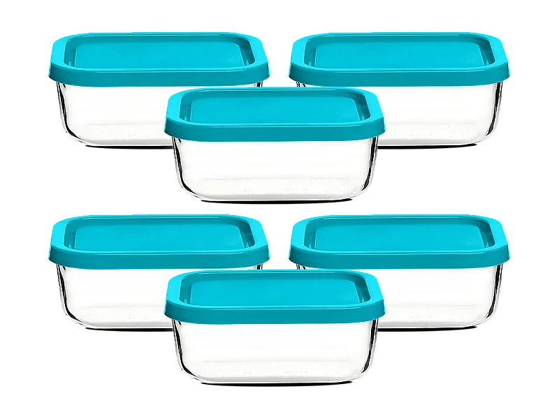 Lot de 6 boîte de conservation rectangulaire avec couvercle hermétique, frigoverre en verre - Longueur 10 x Profondeur 7 x Hauteur 5 cm