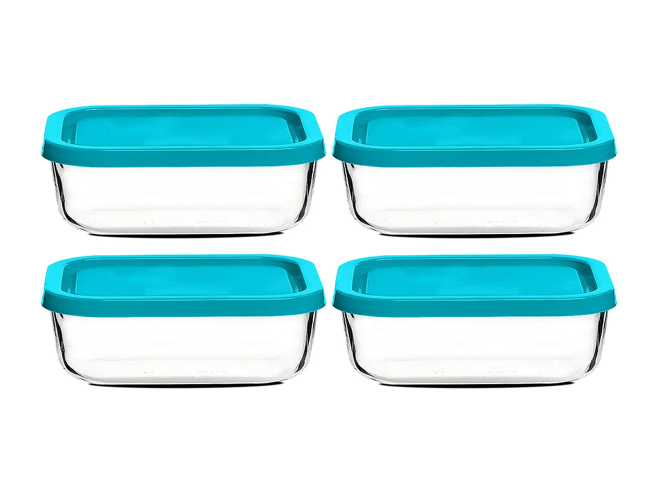 Lot de 4 boîte de conservation rectangulaire avec couvercle hermétique, frigoverre en verre - Longueur 21 x Profondeur 13 x Hauteur 8 cm