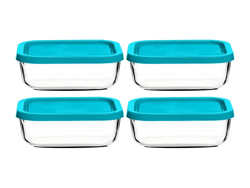 Lot de 4 boîte de conservation rectangulaire avec couvercle hermétique, frigoverre en verre - Longueur 21 x Profondeur 13 x Hauteur 8 cm
