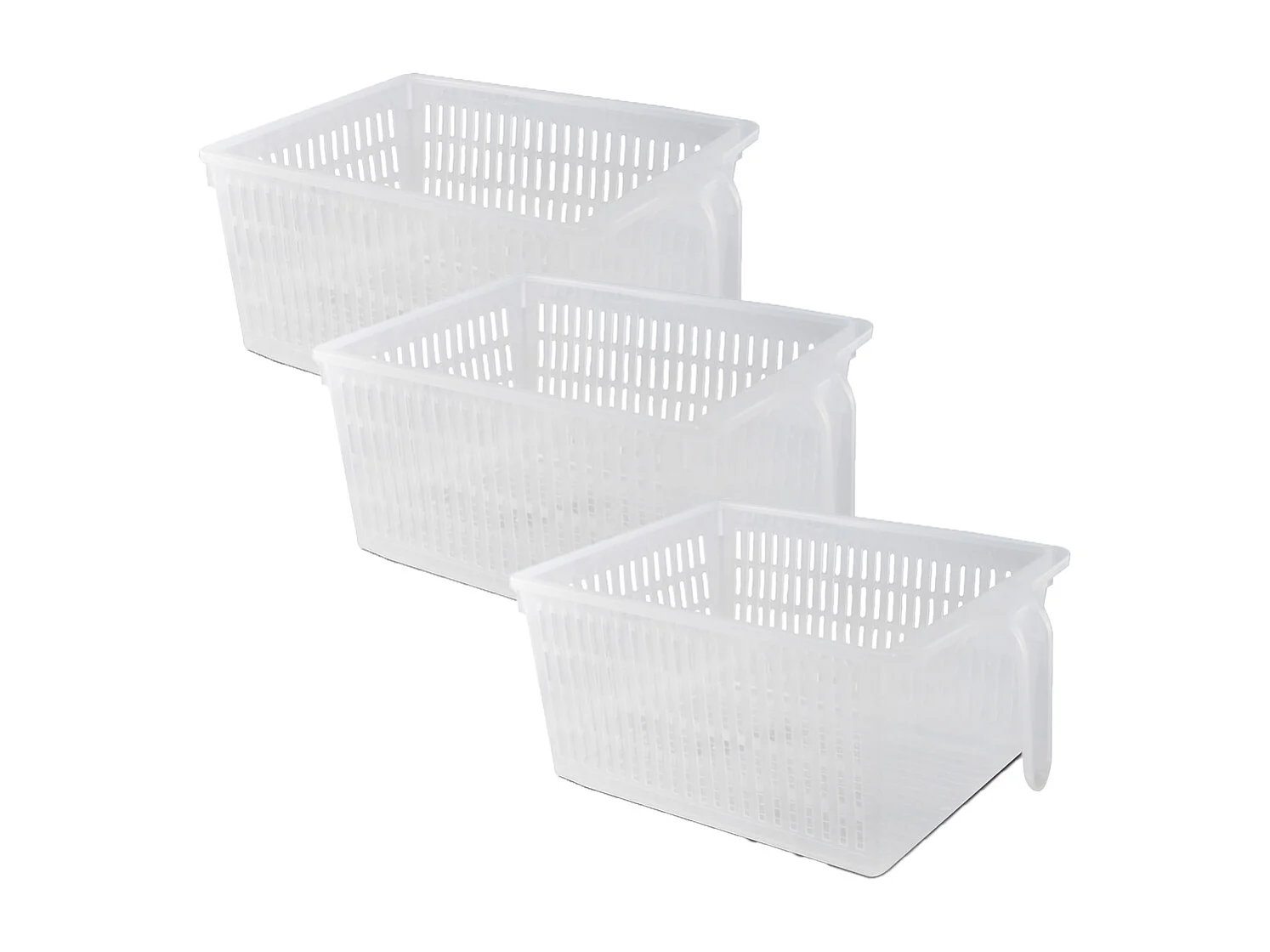 Lot de 3 organisateur de rangement pour réfrigérateur, bac de rangement effet maille avec poignée - Longueur 28.7 x Profondeur 15.9 x Hauteur 11.4 cm