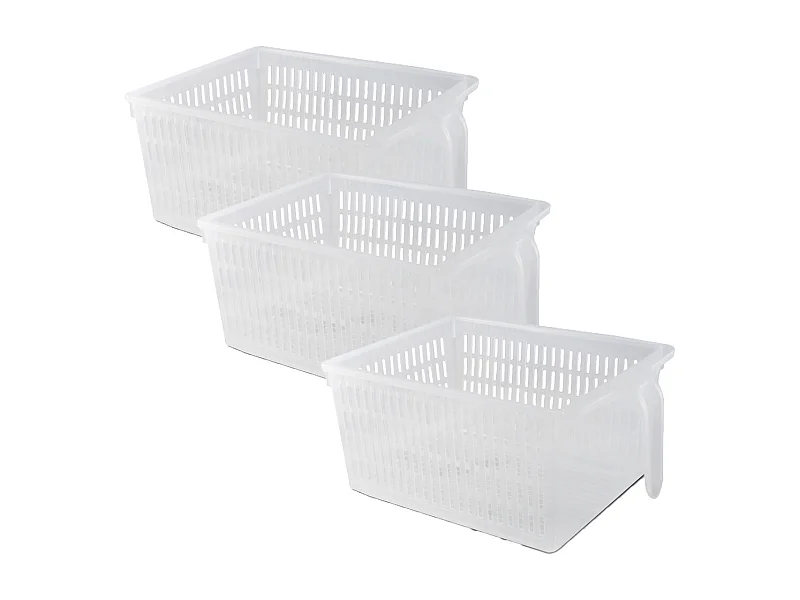 Lot de 3 organisateur de rangement pour réfrigérateur, bac de rangement effet maille avec poignée - Longueur 28.7 x Profondeur 15.9 x Hauteur 11.4 cm