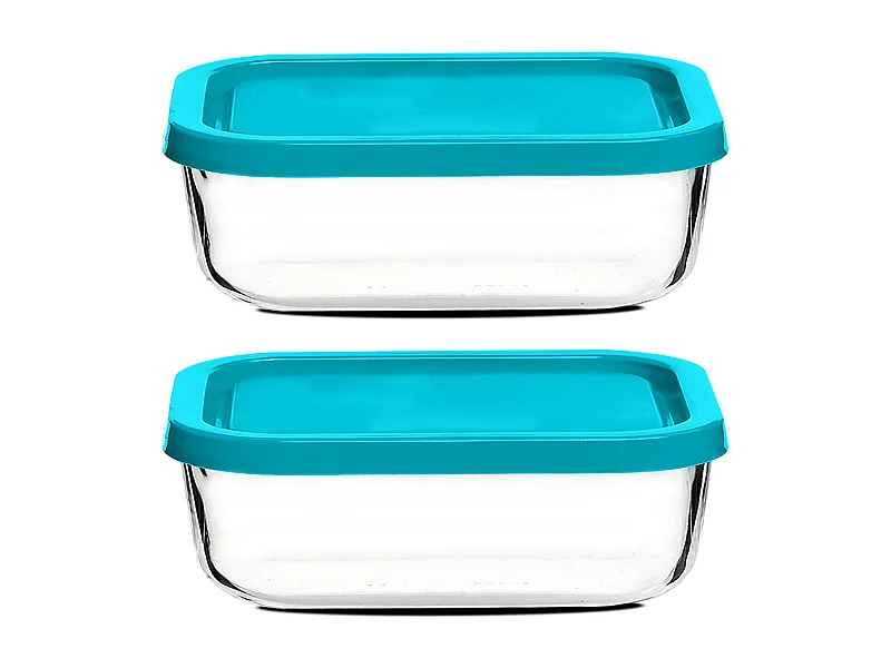 Lot de 2 boîte de conservation rectangulaire avec couvercle hermétique, frigoverre en verre - Longueur 21 x Profondeur 13 x Hauteur 8 cm