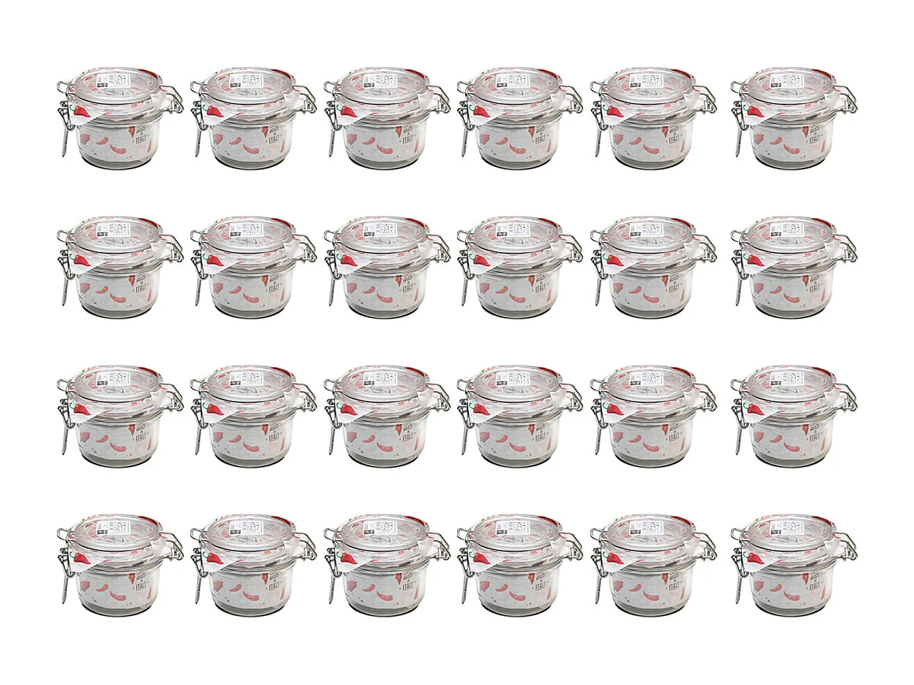 Lot de 24 bocaux hermétiques à bouchon mécanique, bocal pot de conservation, jarre en verre, capacité 12.5 cl - Diamètre 8.3 x Hauteur 7.1 cm