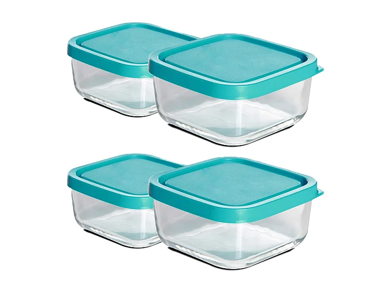 Lot de 4 boîtes de conservation avec couvercle hermétique frigoverre - Longueur 22 x Profondeur 22 x Hauteur 9.4 cm
