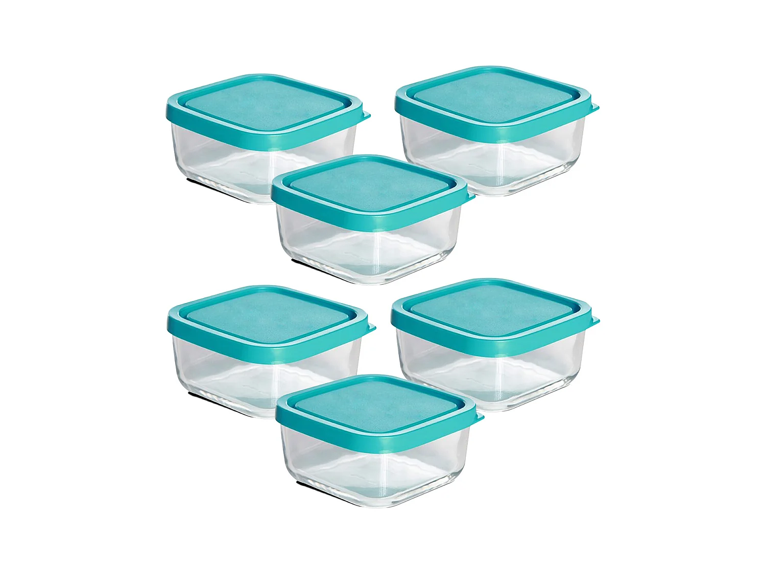 Lot de 6 boîte de conservation carré avec couvercle hermétique, frigoverre en verre - Longueur 15 x Profondeur 15 x Hauteur 6.4 cm