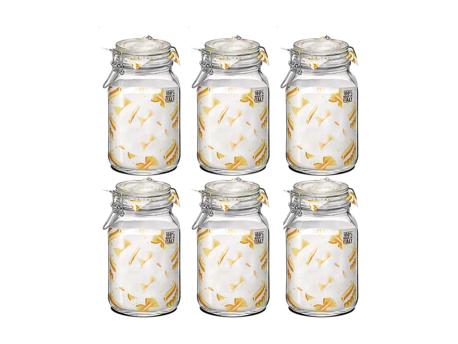 Lot de 6 bocaux hermétiques à bouchon mécanique, bocal pot de conservation, jarre en verre, capacité 2 L - Diamètre 12.5 x Hauteur 21.6 cm