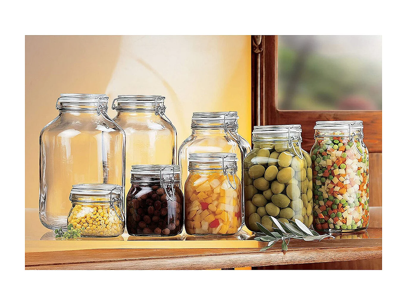 Lot de 6 bocaux hermétiques à bouchon mécanique, bocal pot de conservation, jarre en verre, capacité 2 L - Diamètre 12.5 x Hauteur 21.6 cm