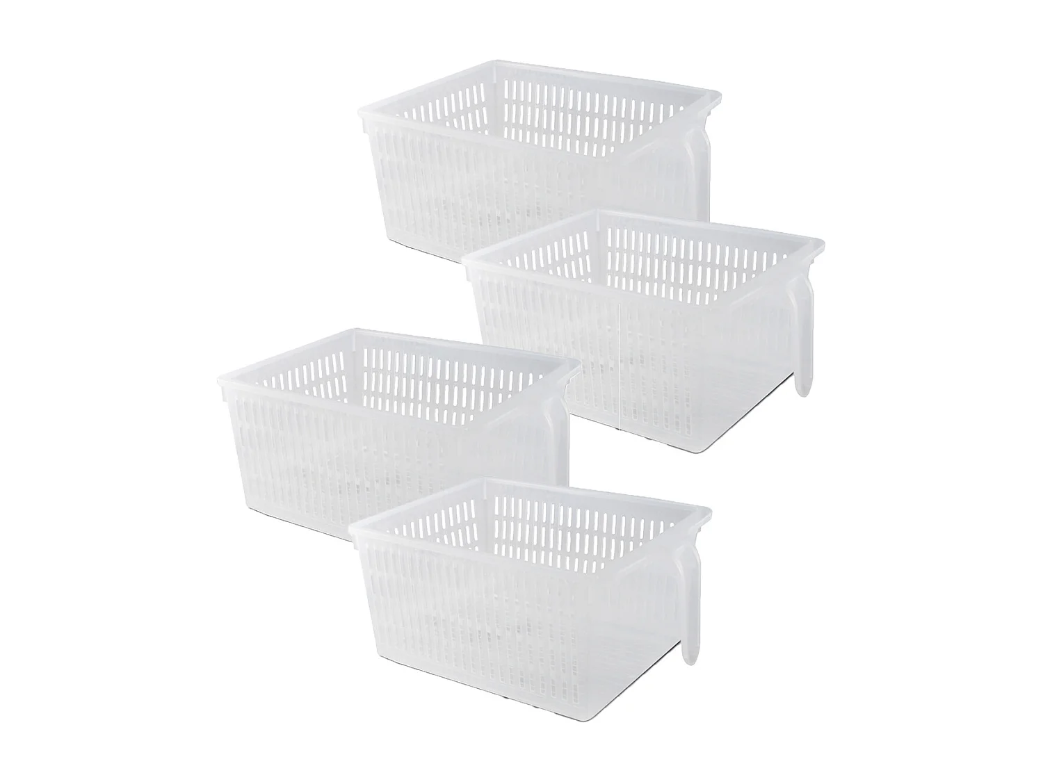 Lot de 4 organisateur de rangement pour réfrigérateur, bac de rangement effet maille avec poignée - Longueur 28.7 x Profondeur 15.9 x Hauteur 11.4 cm