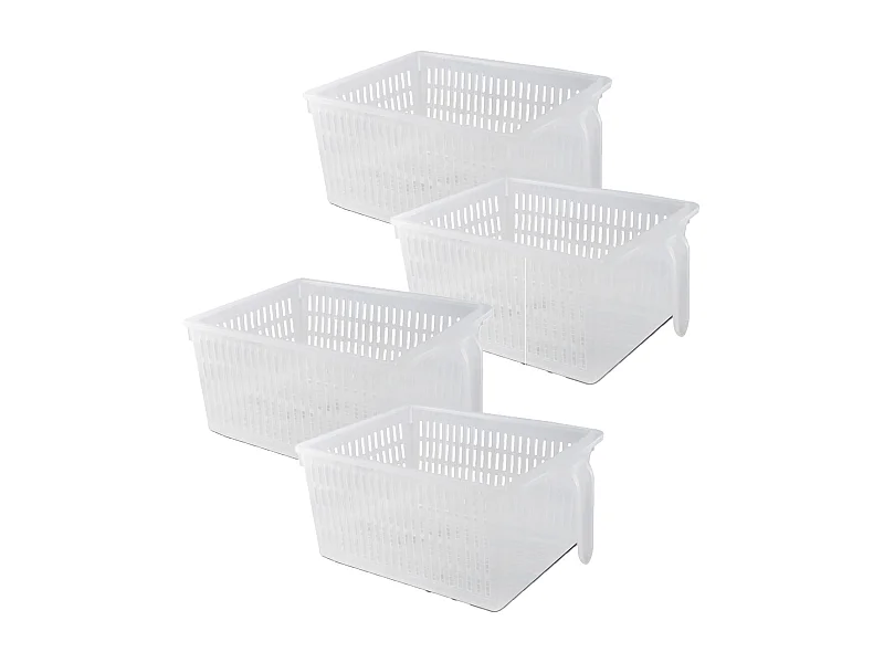 Lot de 4 organisateur de rangement pour réfrigérateur, bac de rangement effet maille avec poignée - Longueur 28.7 x Profondeur 15.9 x Hauteur 11.4 cm