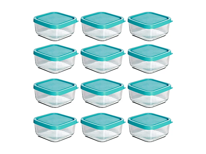 Lot de 12 boîte de conservation carrée avec couvercle hermétique, frigoverre en verre - Longueur 19 x Profondeur 19 x Hauteur 8 cm