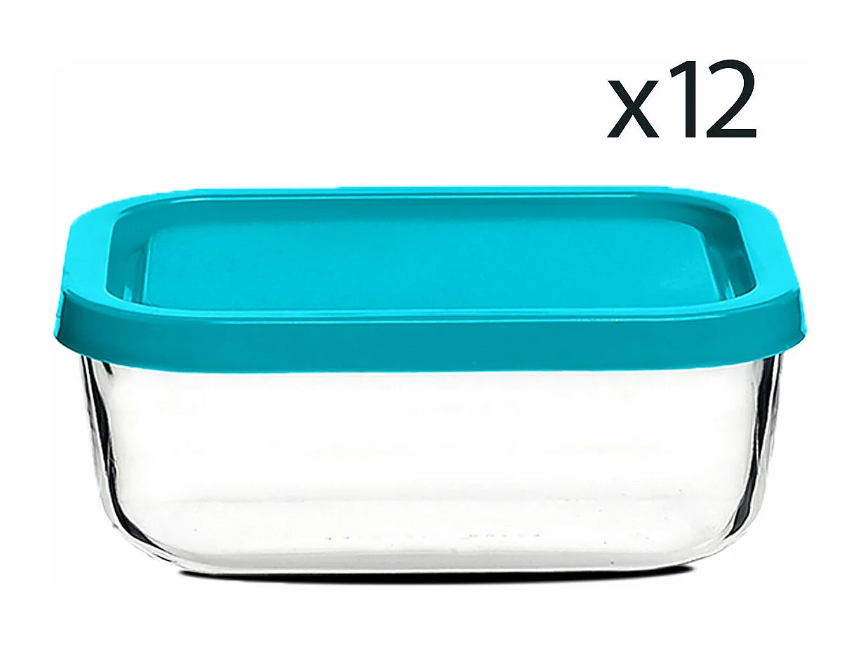 Lot de 12 boîte de conservation rectangulaire avec couvercle hermétique, frigoverre en verre - Longueur 13 x Profondeur 10 x Hauteur 6.6 cm