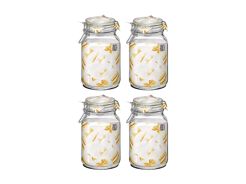 Lot de 4 bocaux hermétiques à bouchon mécanique, bocal pot de conservation, jarre en verre, capacité 2 L - Diamètre 12.5 x Hauteur 21.6 cm