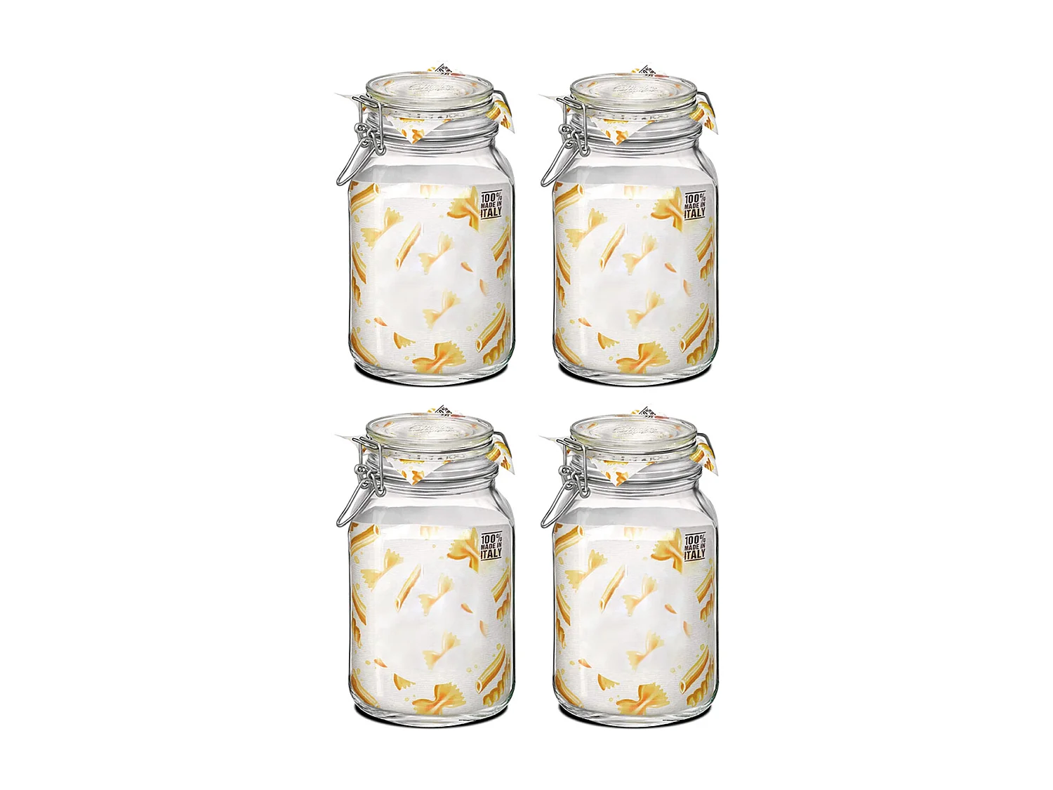 Lot de 4 bocaux hermétiques à bouchon mécanique, bocal pot de conservation, jarre en verre, capacité 2 L - Diamètre 12.5 x Hauteur 21.6 cm