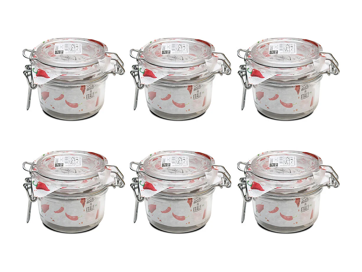 Lot de 6 bocaux hermétiques à bouchon mécanique, bocal pot de conservation, jarre en verre, capacité 12.5 cl - Diamètre 8.3 x Hauteur 7.1 cm