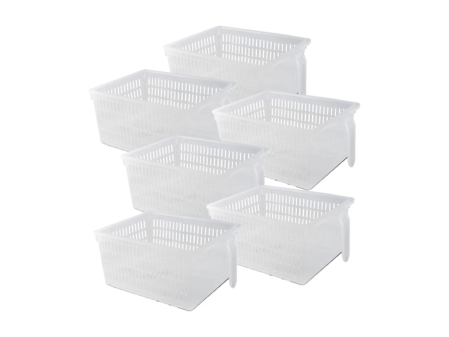 Lot de 6 organisateur de rangement pour réfrigérateur, bac de rangement effet maille avec poignée - Longueur 28.7 x Profondeur 15.9 x Hauteur 11.4 cm