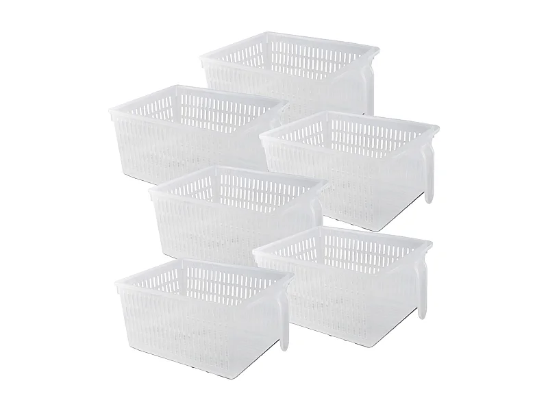 Lot de 6 organisateur de rangement pour réfrigérateur, bac de rangement effet maille avec poignée - Longueur 28.7 x Profondeur 15.9 x Hauteur 11.4 cm