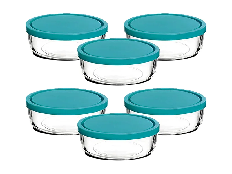 Lot de 12 boîte de conservation rond avec couvercle hermétique, frigoverre en verre - Diamètre 15 x Hauteur 6.5 cm