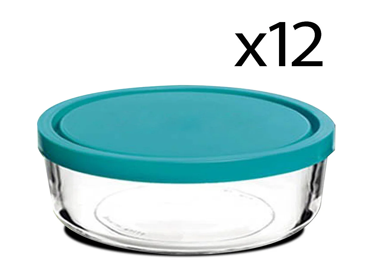 Lot de 12 boîte de conservation rond avec couvercle hermétique, frigoverre en verre - Diamètre 15 x Hauteur 6.5 cm