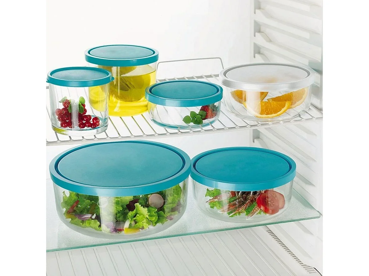 Lot de 12 boîte de conservation rond avec couvercle hermétique, frigoverre en verre - Diamètre 15 x Hauteur 6.5 cm