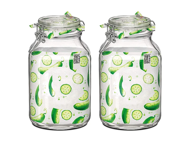 Lot de 2 bocaux hermétiques à bouchon mécanique, bocal pot de conservation, jarre en verre, capacité 4 L - Diamètre 16 x Hauteur 27.9 cm