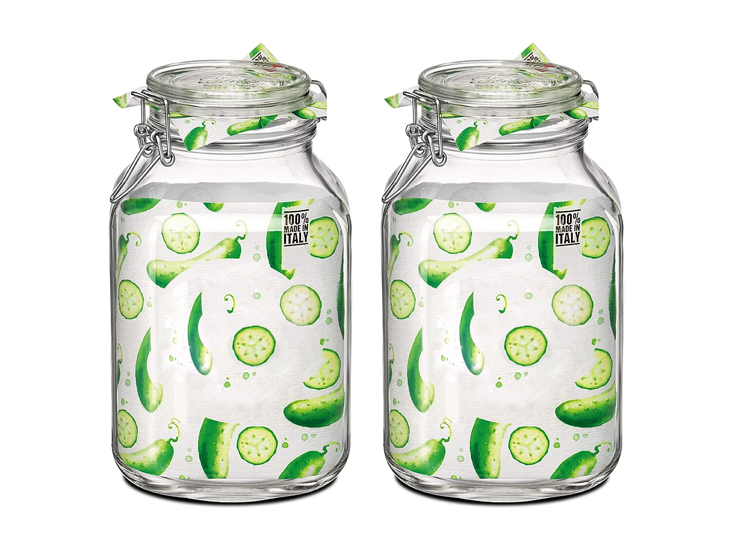 Lot de 2 bocaux hermétiques à bouchon mécanique, bocal pot de conservation, jarre en verre, capacité 4 L - Diamètre 16 x Hauteur 27.9 cm