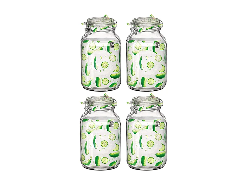 Lot de 4 bocaux hermétiques à bouchon mécanique, bocal pot de conservation, jarre en verre, capacité 4 L - Diamètre 16 x Hauteur 27.9 cm