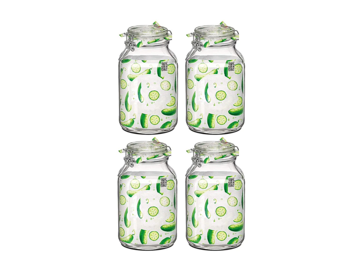 Lot de 4 bocaux hermétiques à bouchon mécanique, bocal pot de conservation, jarre en verre, capacité 4 L - Diamètre 16 x Hauteur 27.9 cm