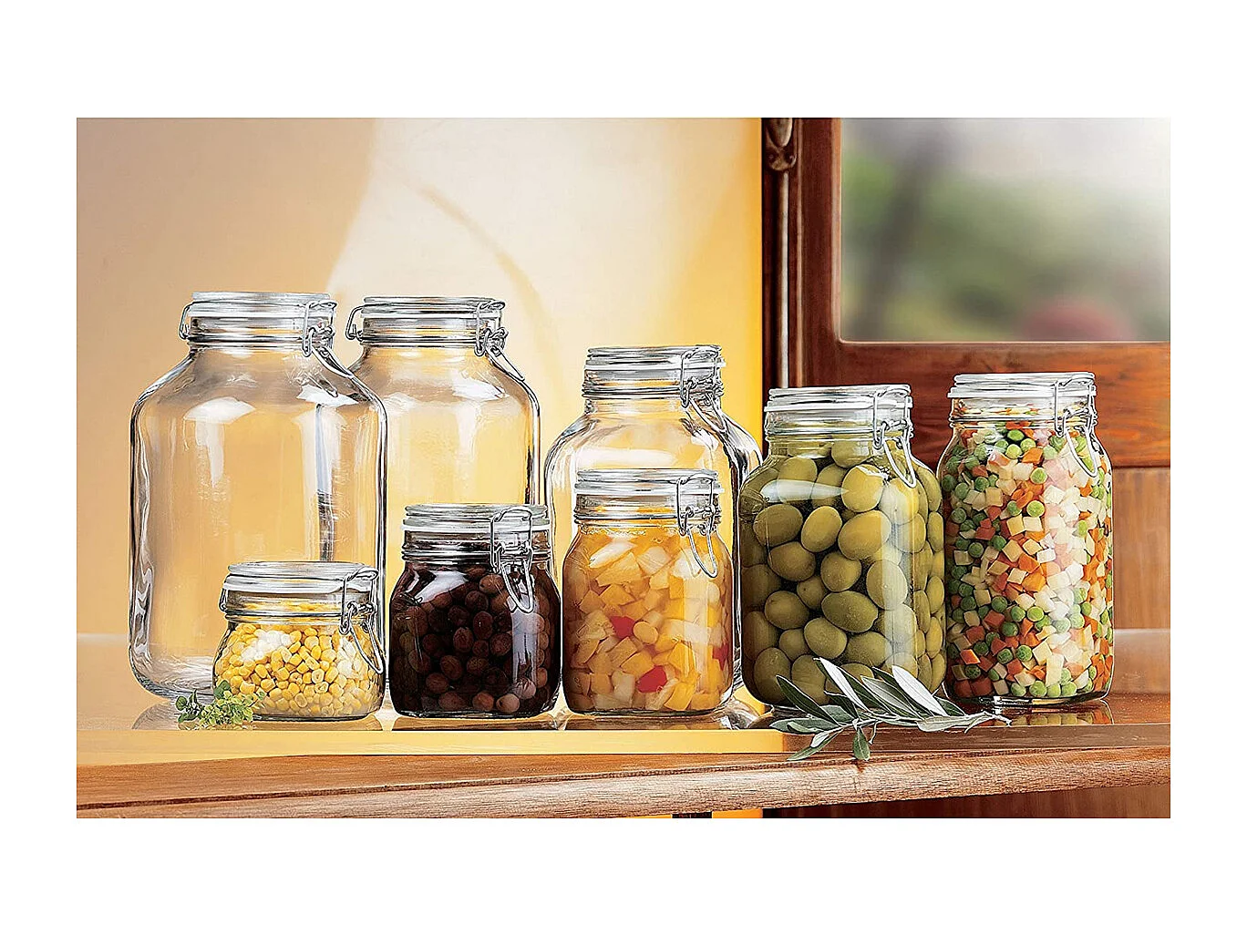 Lot de 4 bocaux hermétiques à bouchon mécanique, bocal pot de conservation, jarre en verre, capacité 4 L - Diamètre 16 x Hauteur 27.9 cm