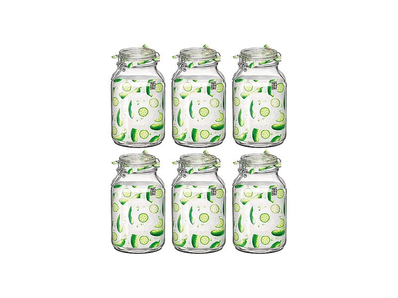 Lot de 6 bocaux hermétiques à bouchon mécanique, bocal pot de conservation, jarre en verre, capacité 4 L - Diamètre 16 x Hauteur 27.9 cm