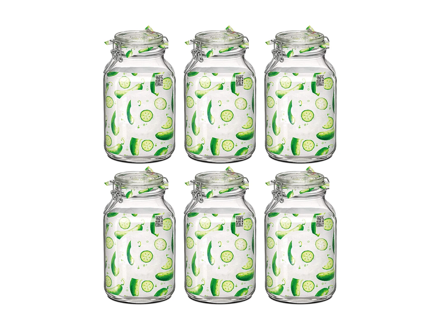 Lot de 6 bocaux hermétiques à bouchon mécanique, bocal pot de conservation, jarre en verre, capacité 4 L - Diamètre 16 x Hauteur 27.9 cm