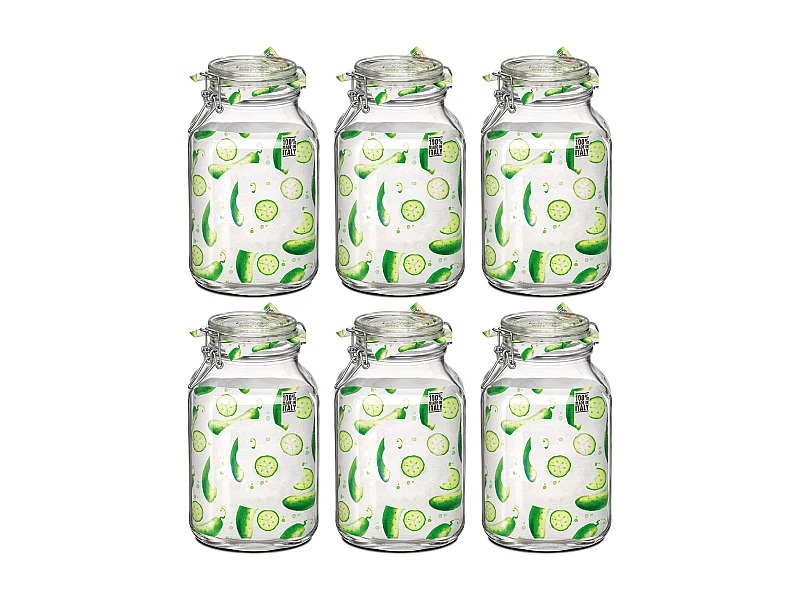 Lot de 6 bocaux hermétiques à bouchon mécanique, bocal pot de conservation, jarre en verre, capacité 4 L - Diamètre 16 x Hauteur 27.9 cm