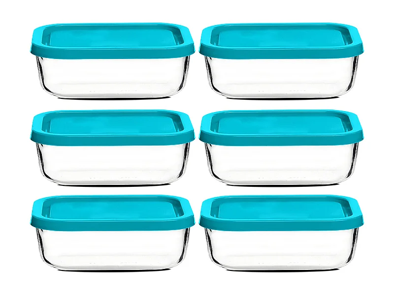 Lot de 6 boîte de conservation rectangulaire avec couvercle hermétique, frigoverre en verre - Longueur 21 x Profondeur 13 x Hauteur 8 cm