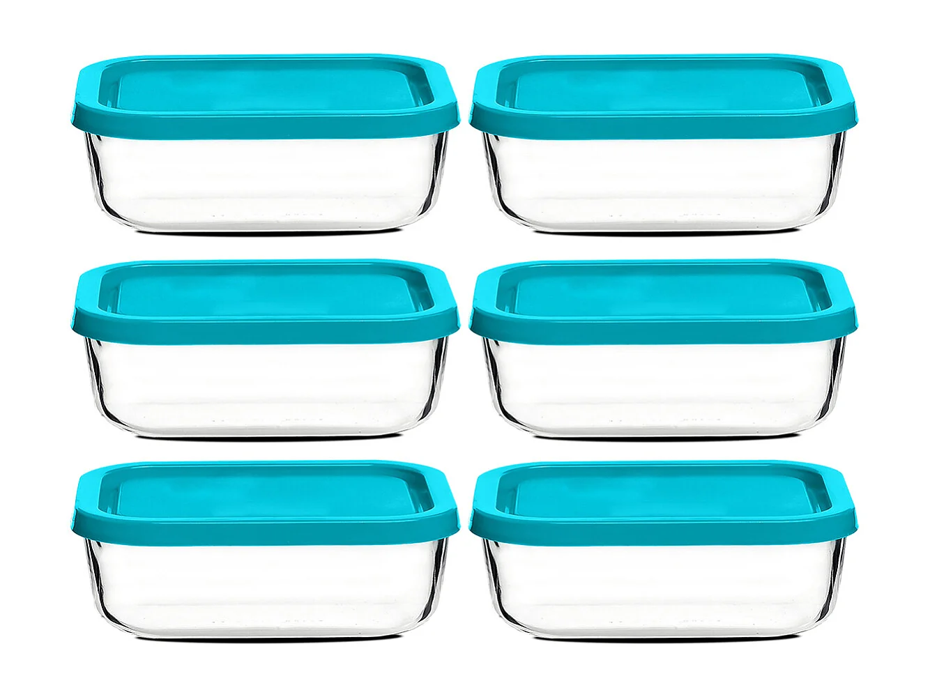 Lot de 6 boîte de conservation rectangulaire avec couvercle hermétique, frigoverre en verre - Longueur 21 x Profondeur 13 x Hauteur 8 cm