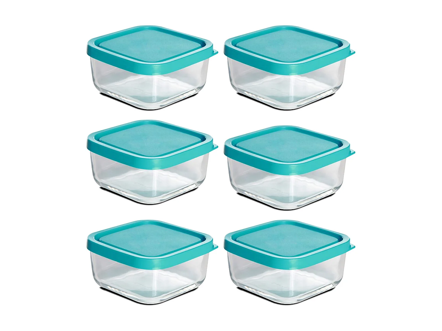 Lot de 6 boîte de conservation carrée avec couvercle hermétique, frigoverre en verre - Longueur 19 x Profondeur 19 x Hauteur 8 cm