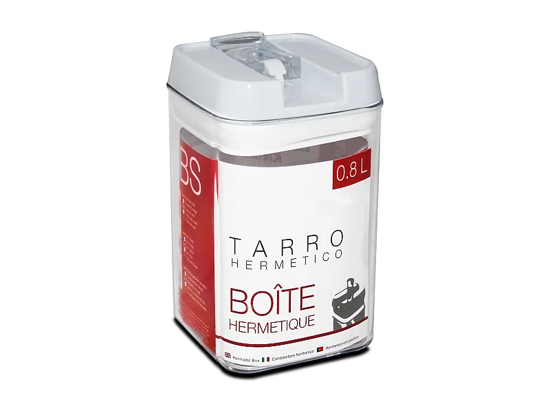 Boîte hermétique alimentaire en ABS, pot conservation cuisine avec couvercle pour céréales pâtes farine, capacité 0.8 L - L. 9.5 x P. 9.5 x H. 15.5 cm