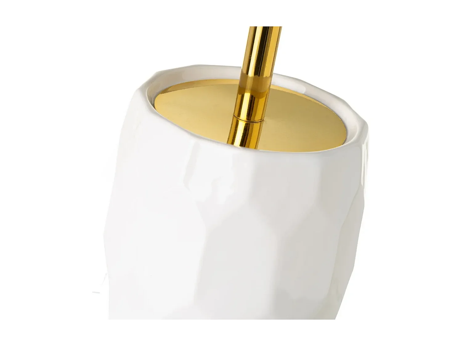 Brosse de toilette WC avec support, porte brosse WC en céramique coloris blanc/doré - Diamètre 12.5 x Hauteur 33 cm