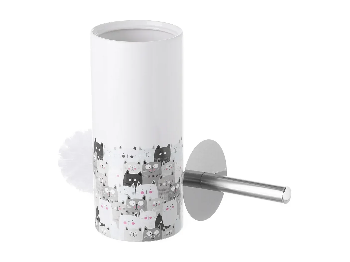 Lot de 2 brosse de toilette WC avec support, porte brosse WC avec motif imprimé chat en céramique - Diamètre 10 x Hauteur 32 cm