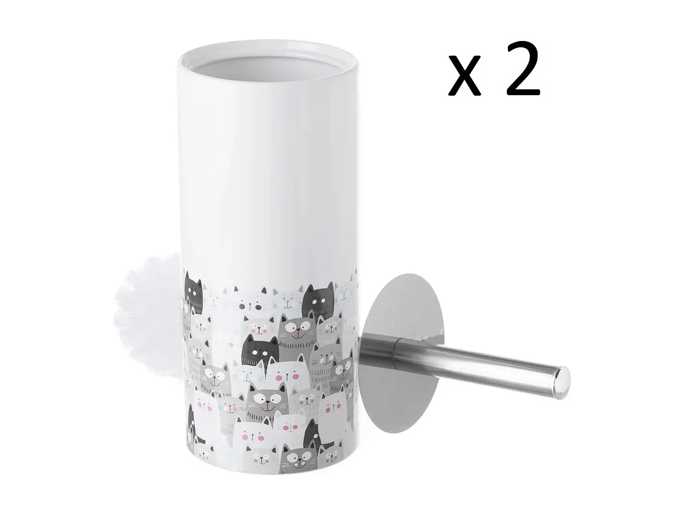 Lot de 2 brosse de toilette WC avec support, porte brosse WC avec motif imprimé chat en céramique - Diamètre 10 x Hauteur 32 cm