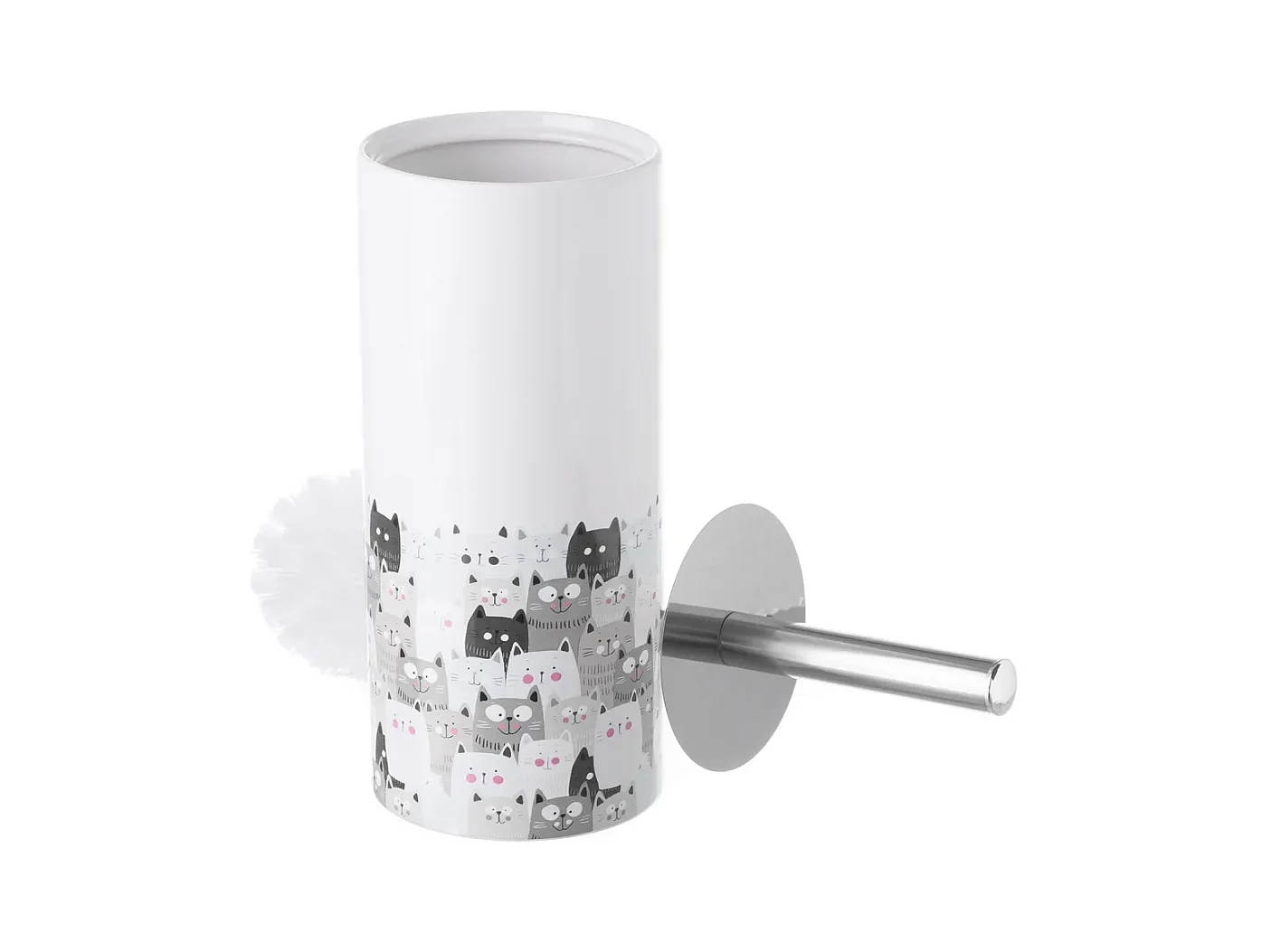 Lot de 2 brosse de toilette WC avec support, porte brosse WC avec motif imprimé chat en céramique - Diamètre 10 x Hauteur 32 cm